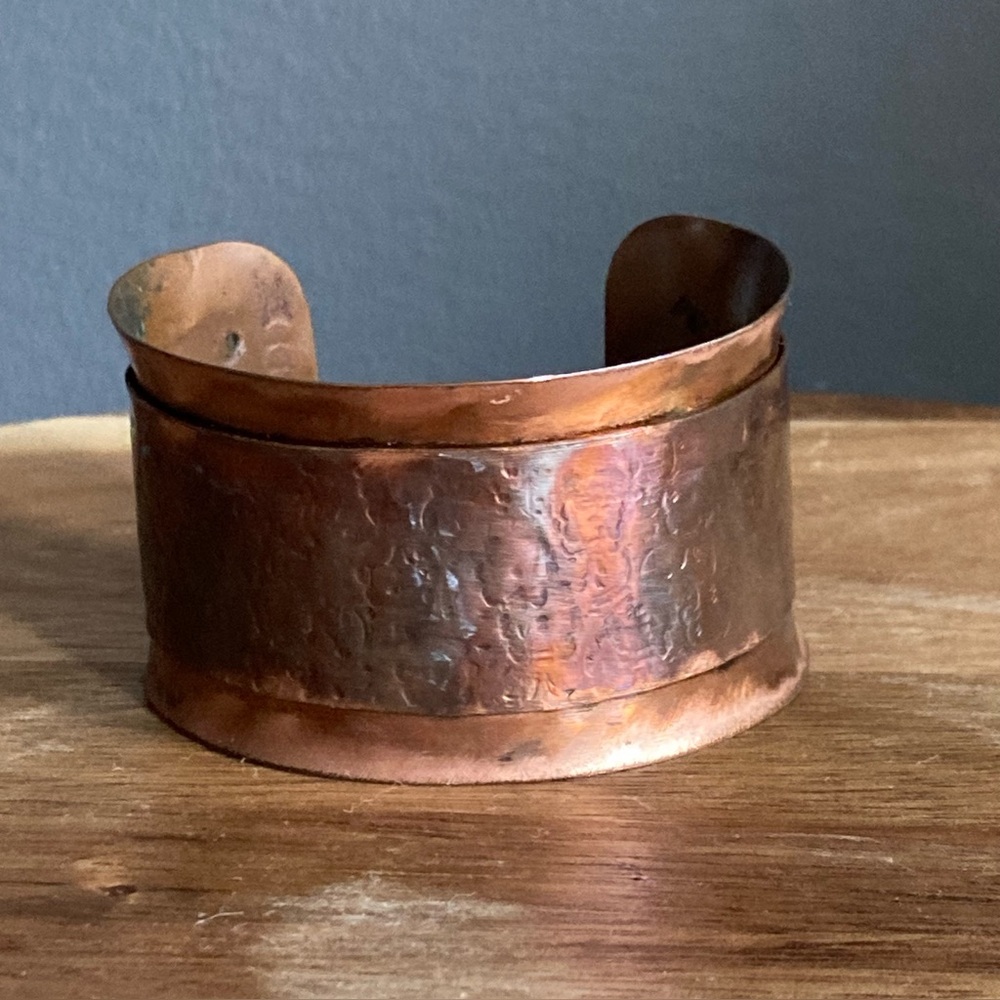Rustic  Floral Etched Copper Cuff Bracelet
